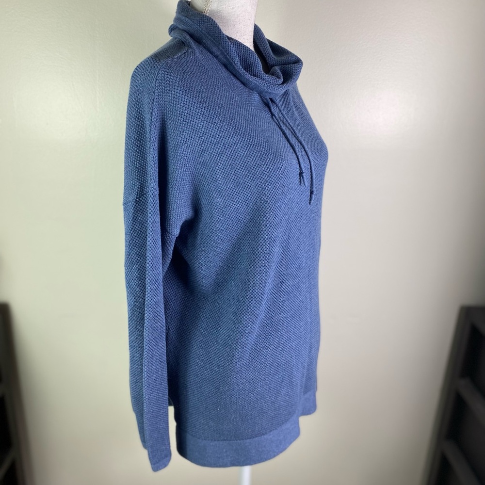 PURE JILL women Sz M petite funnel Neck waffle knit soft comfort blue Sweater - Picture 3 of 9